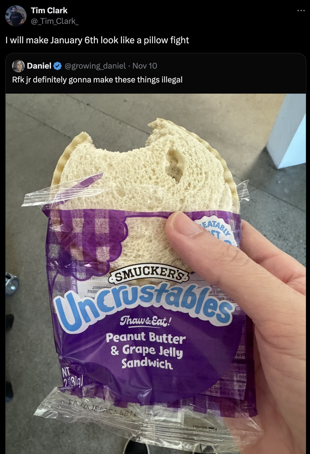 sealed crustless sandwich - Tim Clark I will make January 6th look a pillow fight Daniel Nov 10 Rfk jr definitely gonna make these things illegal Eatably Smucker'S Uncrustables Peanut Butter & Grape Jelly Sandwich Nt 2180g secer